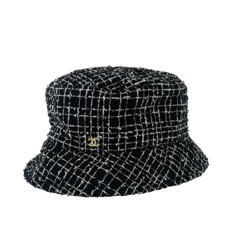 CHANEL シャネル 帽子 バケットハット AA9467B14134 ブラック コットン ポリアミド レディース ココマーク ツイード 美品