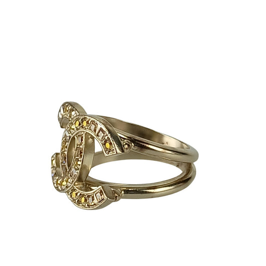 CHANEL シャネル 指輪 ココマーク リング ゴールド メタル ラインストーン レディース C21 S 美品