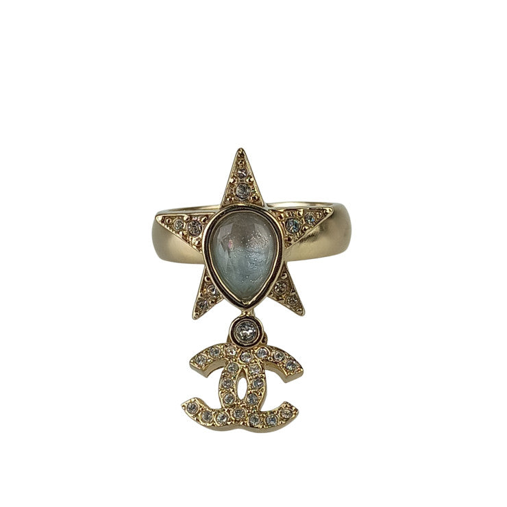 CHANEL シャネル 指輪 ココマーク スター リング ゴールド メタル ラインストーン レディース I23 P 美品