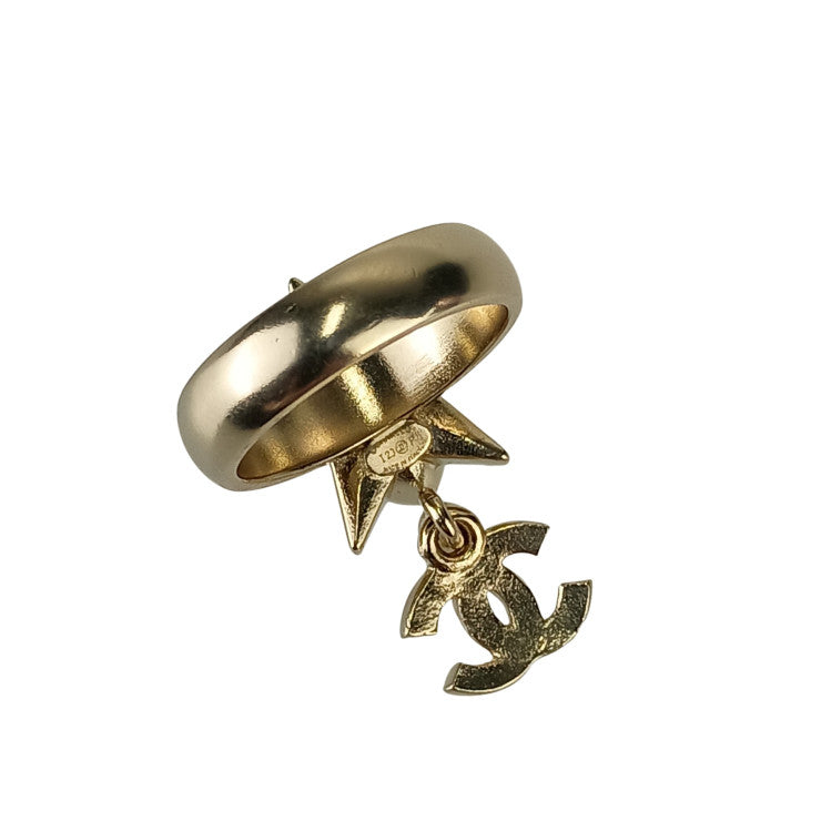 CHANEL シャネル 指輪 ココマーク スター リング ゴールド メタル ラインストーン レディース I23 P 美品