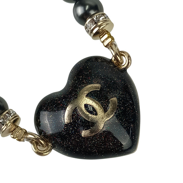 CHANEL シャネル リストウェア ココハート ブレスレット ゴールド ガンメタル系 メタル ラインストーン レディース C23 P 美品