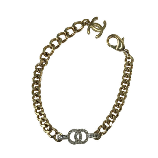 CHANEL シャネル リストウェア ココマーク チェーン ブレスレット ゴールド シルバー メタル ラインストーン レディース B22 S 美品