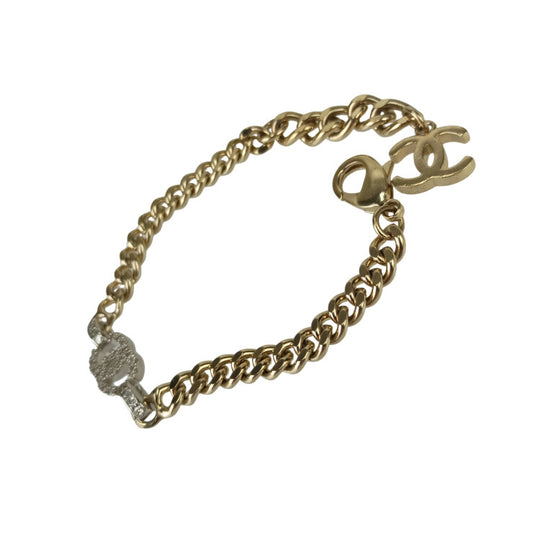 CHANEL シャネル リストウェア ココマーク チェーン ブレスレット ゴールド シルバー メタル ラインストーン レディース B22 S 美品