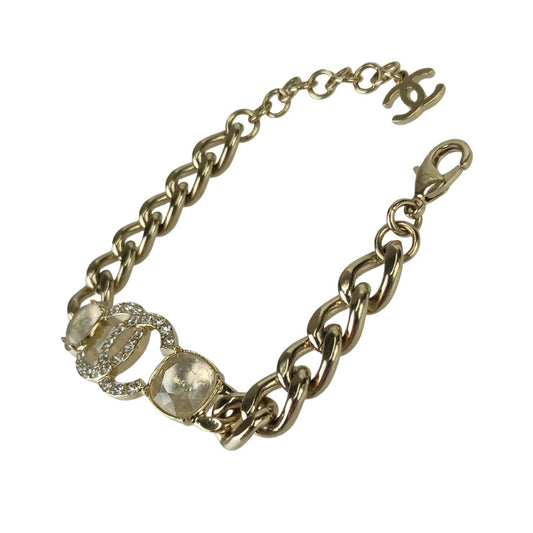 CHANEL シャネル リストウェア ココマーク チェーン ブレスレット ゴールド メタル ラインストーン レディース C23 C 美品