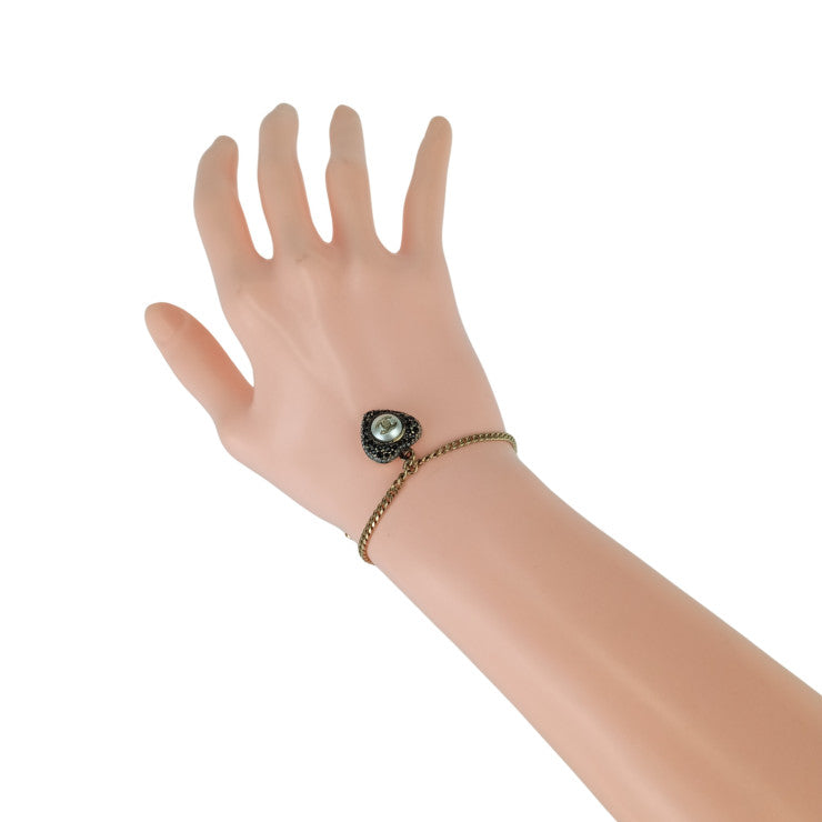 CHANEL シャネル リストウェア ココマーク ハートチャーム ブレスレット AB9391 ゴールド パールホワイト ブラック メタル フェイクパール ラインストーン レディース F22 B 美品