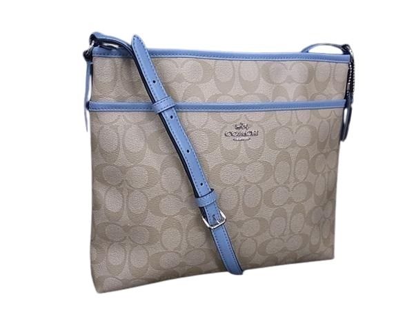 COACH コーチ ショルダーバッグ シグネチャ F58297 ベージュ ライトブルー PVC レザー ユニセックス シルバー金具