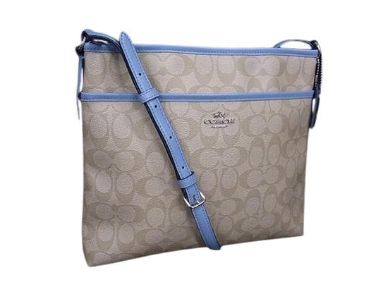 COACH コーチ ショルダーバッグ シグネチャ F58297 ベージュ ライトブルー PVC レザー ユニセックス シルバー金具