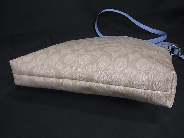 COACH コーチ ショルダーバッグ シグネチャ F58297 ベージュ ライトブルー PVC レザー ユニセックス シルバー金具