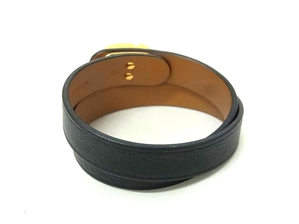 ChristianDior クリスチャンディオール ブレスレット ブラック レザー レディース ロゴ ターンロック 2連 ゴールド金具