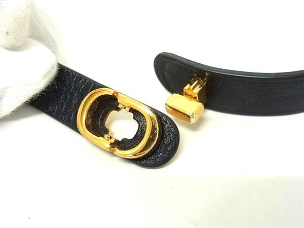 ChristianDior クリスチャンディオール ブレスレット ブラック レザー レディース ロゴ ターンロック 2連 ゴールド金具