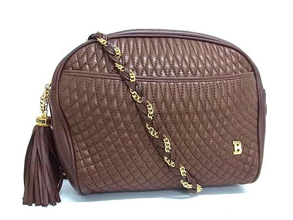 BALLY バリー ショルダーバッグ Bロゴ ブラウン レザー レディース タッセル キルティング ゴールド金具