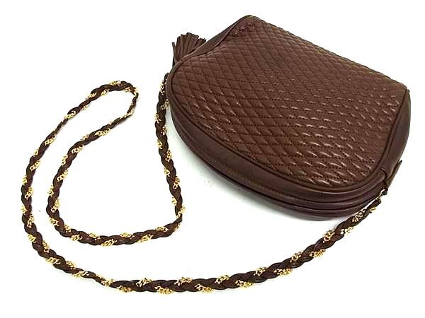 BALLY バリー ショルダーバッグ Bロゴ ブラウン レザー レディース タッセル キルティング ゴールド金具