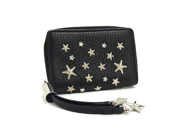 JIMMY CHOO ジミーチュウ コインケース ネリー ブラック レザー レディース ラウンドファスナー スタースタッズ シルバー金具 美品