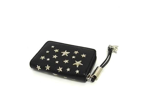JIMMY CHOO ジミーチュウ コインケース ネリー ブラック レザー レディース ラウンドファスナー スタースタッズ シルバー金具 美品