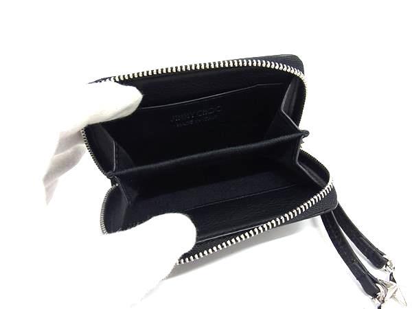 JIMMY CHOO ジミーチュウ コインケース ネリー ブラック レザー レディース ラウンドファスナー スタースタッズ シルバー金具 美品