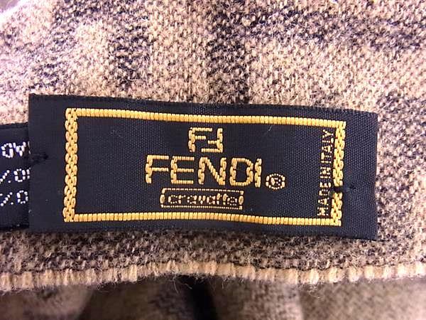 FENDI フェンディ マフラー ズッカ ブラウン系 ウール100％ ユニセックス フリンジ 美品