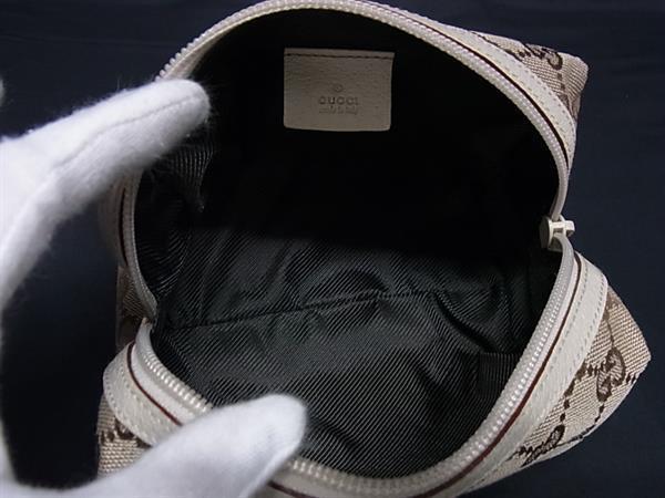 GUCCI グッチ ポーチ GGキャンバス 29595 ベージュ ブラウン キャンバス レザー レディース