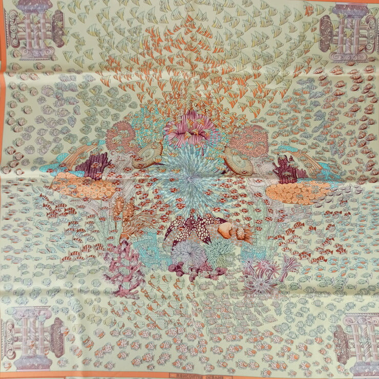 新古未使用展示品 HERMES エルメス スカーフ カレ90 RENCONTRE OCEANE - オレンジ系 マルチカラー シルク100％ レディース