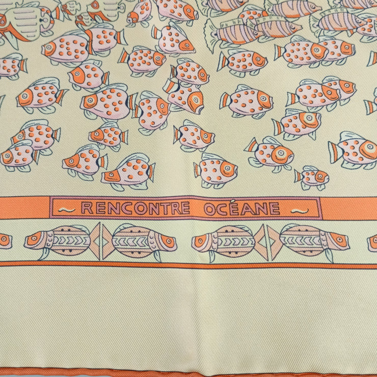 新古未使用展示品 HERMES エルメス スカーフ カレ90 RENCONTRE OCEANE - オレンジ系 マルチカラー シルク100％ レディース