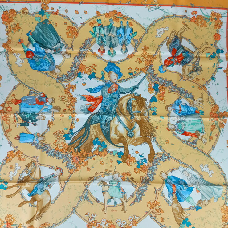 新古未使用展示品 HERMES エルメス スカーフ カレ90 Les Petits Princes - オレンジ系 マルチカラー シルク100％ レディース