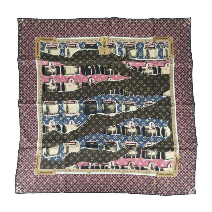 超美品 LOUIS VUITTON ルイヴィトン スカーフ ウォールペーパー モノグラム スカーフ M74760 ブラウン系 マルチカラー シルク100％ レディース カレ70