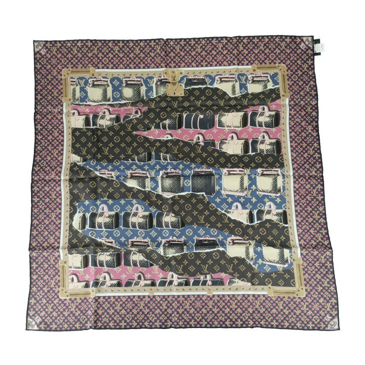 超美品 LOUIS VUITTON ルイヴィトン スカーフ ウォールペーパー モノグラム スカーフ M74760 ブラウン系 マルチカラー シルク100％ レディース カレ70