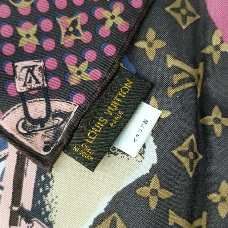 超美品 LOUIS VUITTON ルイヴィトン スカーフ ウォールペーパー モノグラム スカーフ M74760 ブラウン系 マルチカラー シルク100％ レディース カレ70