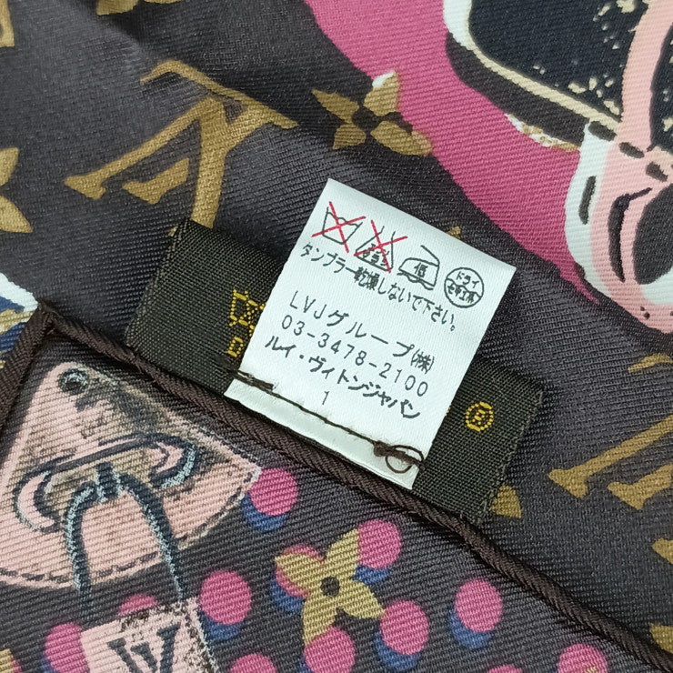 超美品 LOUIS VUITTON ルイヴィトン スカーフ ウォールペーパー モノグラム スカーフ M74760 ブラウン系 マルチカラー シルク100％ レディース カレ70