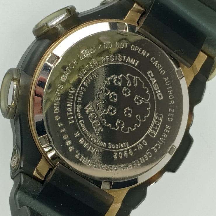 CASIO G-SHOCK Frogman DW-9902GWC-8JR Watch, Black, Gold, Silver, Gray Dial, Titanium, Resin, Men's, Diver's, Digital, World Coral Reef Conservation Association Official Model