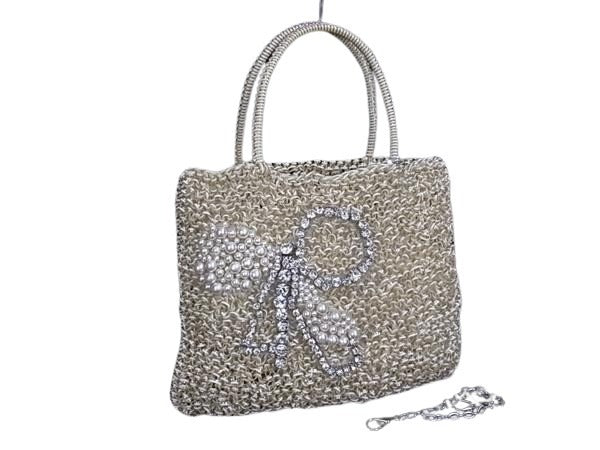 ANTEPRIMA アンテプリマ ハンドバッグ ワイヤーバッグ - ライトベージュ PVCワイヤー レディース 2WAY ラインストーン フェイクパール リボン 美品