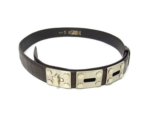 GIANNI VERSACE ジャンニ ヴェルサーチェ ベルト - - ブラウン クロコダイル型押しレザー ユニセックス メデューサ シルバー金具
