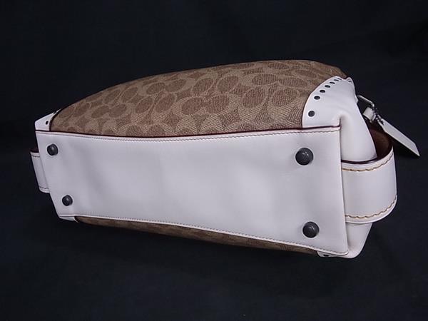 COACH コーチ ハンドバッグ シグネチャー イーディー 30220 ブラウン アイボリー PVC レザー レディース スタッズ ガンメタ金具 美品