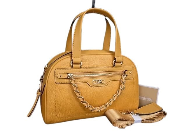MICHAEL KORS マイケルコース ハンドバッグ WILLIAMSBURG ペブルドレザー ボウリング サッチェル スモール 30F3G6WS1L マスタードイエロー レザー レディース 2WAY 新品未使用展示品