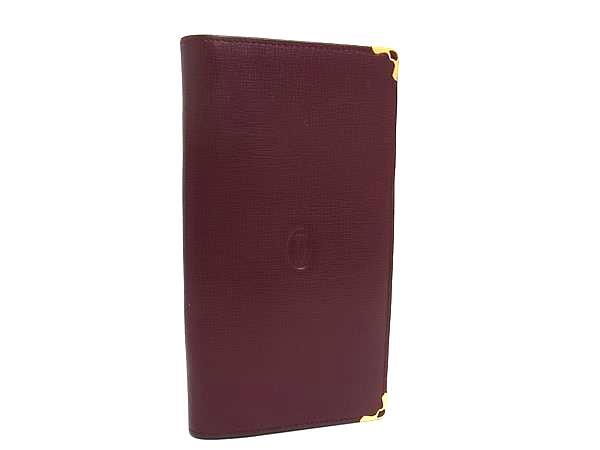 Cartier カルティエ 財布 マストライン - ボルドー レザー メンズ 二つ折り長財布 ゴールド金具 美品