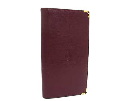 Cartier カルティエ 財布 マストライン - ボルドー レザー メンズ 二つ折り長財布 ゴールド金具 美品
