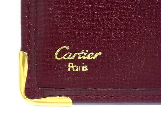 Cartier カルティエ 財布 マストライン - ボルドー レザー メンズ 二つ折り長財布 ゴールド金具 美品