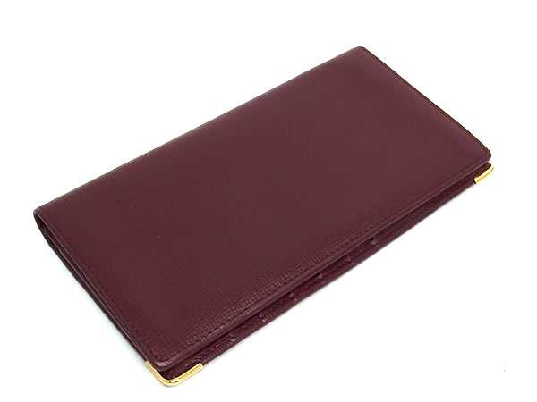 Cartier カルティエ 財布 マストライン - ボルドー レザー メンズ 二つ折り長財布 ゴールド金具 美品