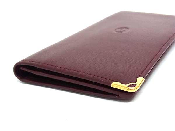 Cartier カルティエ 財布 マストライン - ボルドー レザー メンズ 二つ折り長財布 ゴールド金具 美品