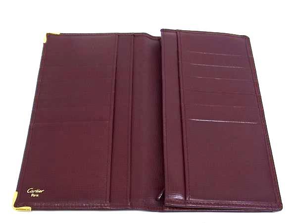 Cartier カルティエ 財布 マストライン - ボルドー レザー メンズ 二つ折り長財布 ゴールド金具 美品