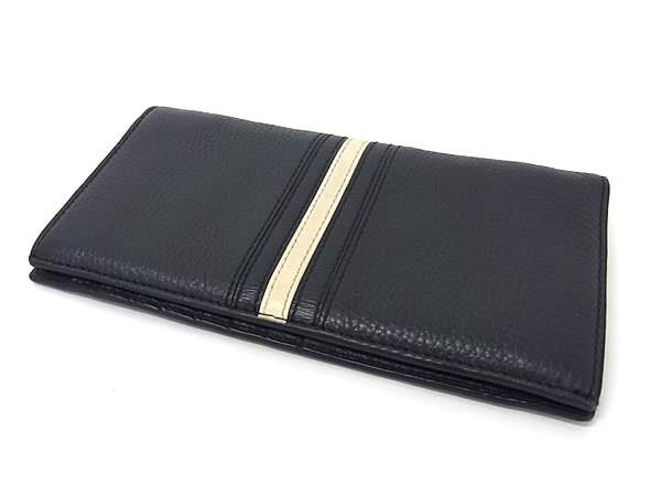 BALLY バリー 財布 RIBBON ネイビー レザー メンズ 二つ折り 長財布 美品