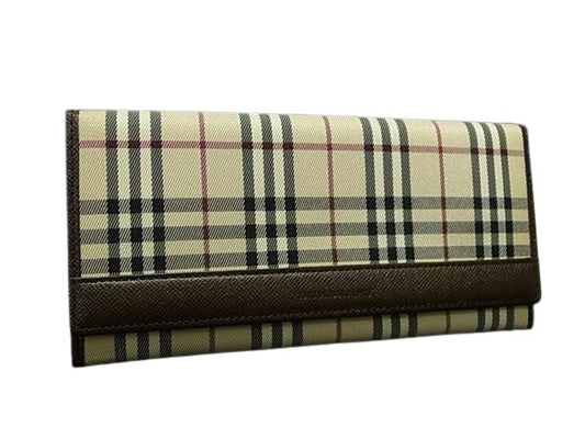 BURBERRY バーバリー 財布 ベージュ ブラウン キャンバス×レザー メンズ ノバチェック 二つ折り 長財布 美品