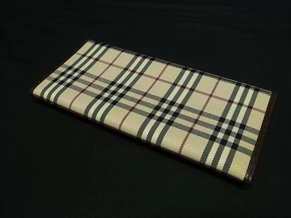 BURBERRY バーバリー 財布 ベージュ ブラウン キャンバス×レザー メンズ ノバチェック 二つ折り 長財布 美品