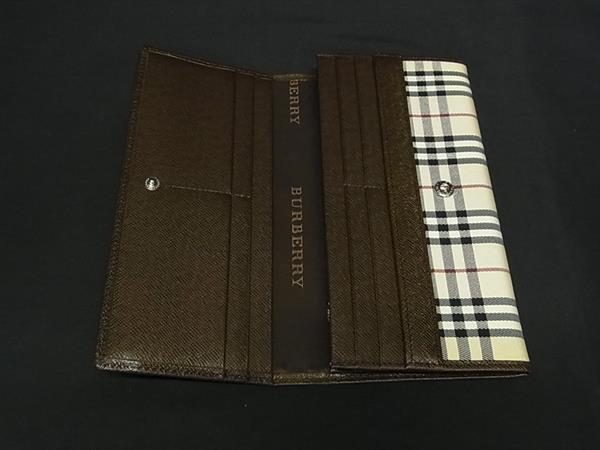 BURBERRY バーバリー 財布 ベージュ ブラウン キャンバス×レザー メンズ ノバチェック 二つ折り 長財布 美品