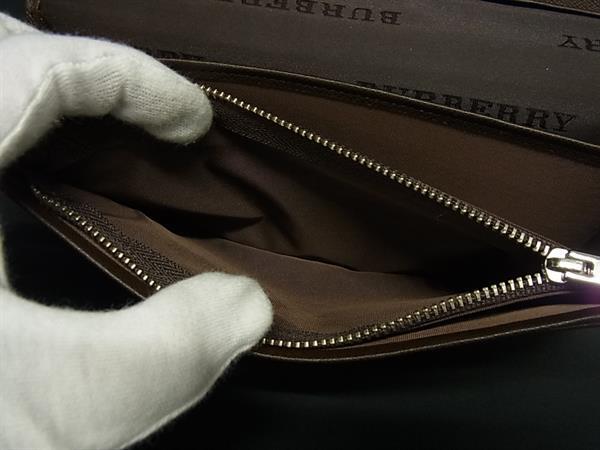 BURBERRY バーバリー 財布 ベージュ ブラウン キャンバス×レザー メンズ ノバチェック 二つ折り 長財布 美品