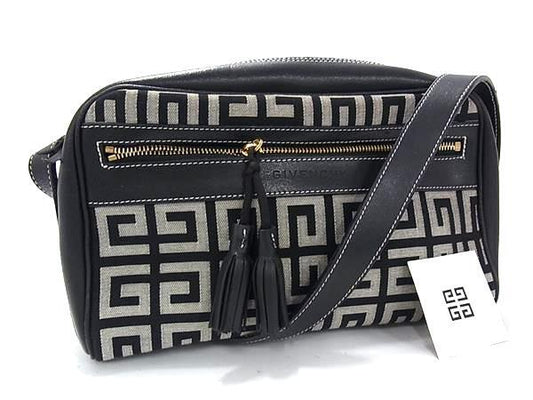 GIVENCHY ジバンシィ ショルダーバッグ ブラック グレー キャンバス×レザー レディース ロゴ柄 タッセル ゴールド金具 超美品