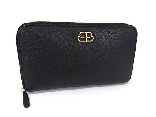 BALENCIAGA バレンシアガ 財布 BBロゴ 601390 ブラック レザー ユニセックス ラウンドファスナー 長財布 ゴールド金具