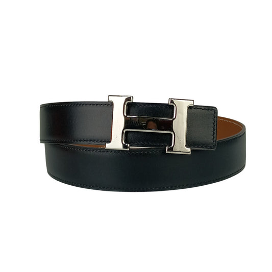 HERMES エルメス ベルト コンスタンス Hベルト ブラック ゴールド(ブラウン系) ボックスカーフ クシュベル ユニセックス シルバー金具 美品