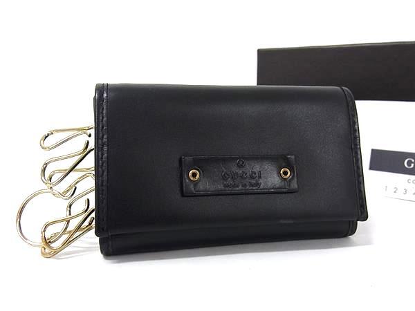 GUCCI グッチ キーケース 90694 ブラック レザー ユニセックス 6連 ゴールド金具 美品