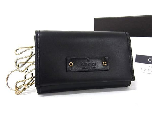 GUCCI グッチ キーケース 90694 ブラック レザー ユニセックス 6連 ゴールド金具 美品
