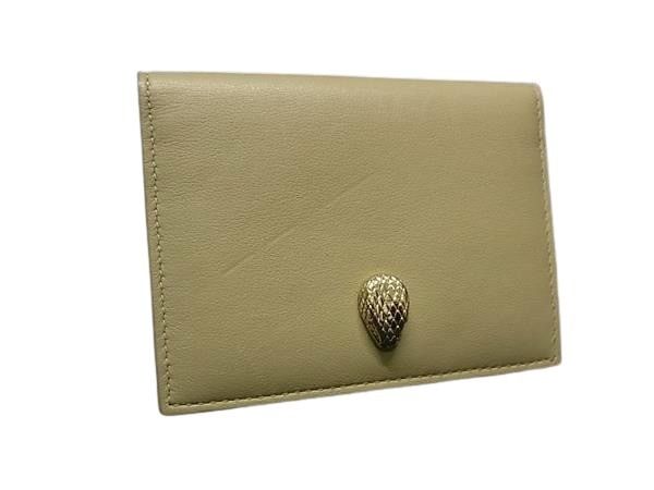 BVLGARI ブルガリ カードケース セルペンティ 293693 ベージュ レザー レディース 美品
